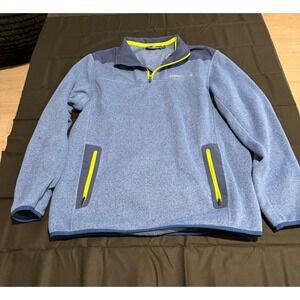 Vineyard Vines Mens Large Blue Heather 1/4 Zip Fleece Pullover Jacket Neon Trim